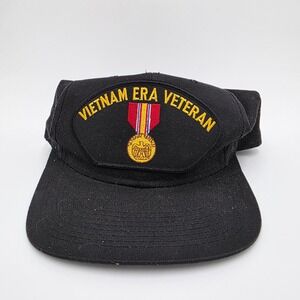 Vietnam Era Veteran‎ Black Snapback Hat National Defense Medal YoungAn Hat Co